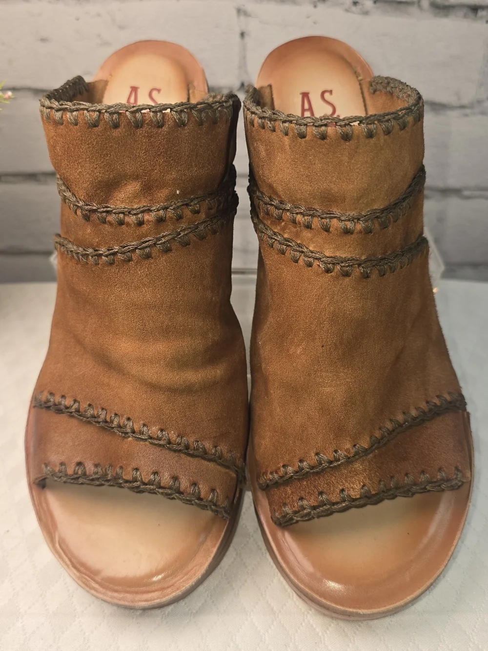 A.S. 98 NELSON PLATFORM WEDGE SANDAL BROWN/WHISKEY SUEDE LEATHER WOMENS 40